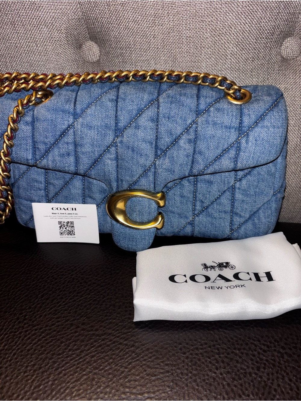 Coach Quilted Denim Shoulder Bag with Gold Hardware - Blue